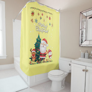Funny Santa, Snowman, Reindeer Merry Christmas Shower Curtain