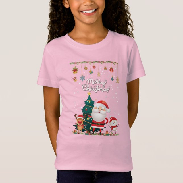 Funny Santa, Snowman, Reindeer Merry Christmas T-Shirt (Front)