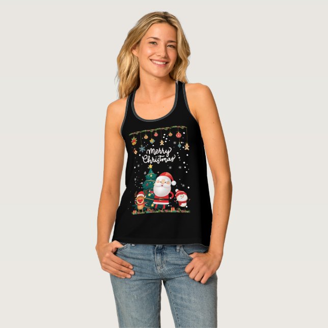 Funny Santa, Snowman, Reindeer Merry Christmas Tank Top (Front Full)