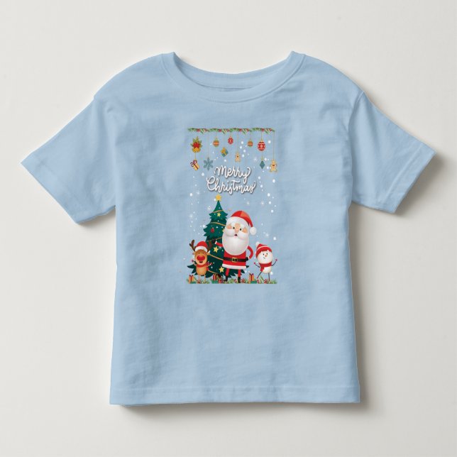 Funny Santa, Snowman, Reindeer Merry Christmas Toddler T-shirt (Front)