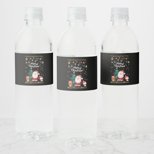 Funny Santa, Snowman, Reindeer Merry Christmas Water Bottle Label (Bottles)