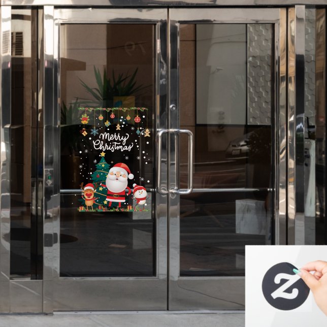 Funny Santa, Snowman, Reindeer Merry Christmas  Window Cling (Office Door)