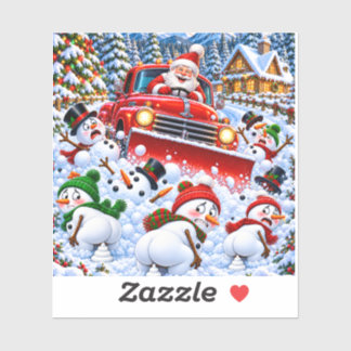 Funny Santa Snowplow and Pooping Snowmen Christmas Sticker