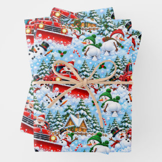 Funny Santa Snowplow Pooping Snowmen Christmas Wrapping Paper Sheets