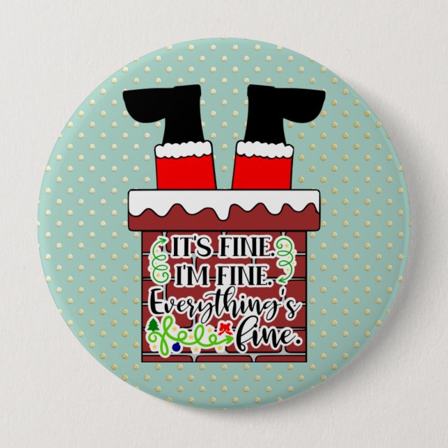 Funny Santa Stuck in Chimney Christmas Humor Button (Front)