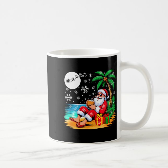 Funny Santa Sungles Drinking Coconut On Beach Chri Coffee Mug (Right)