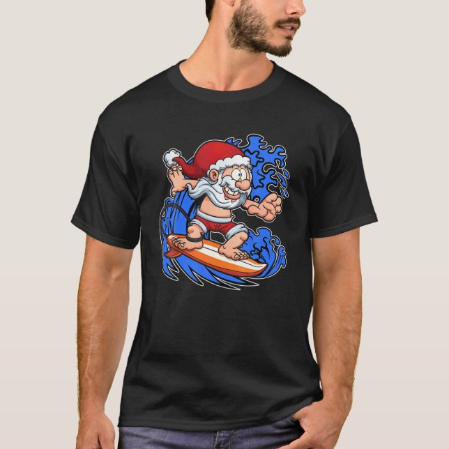 Funny Santa Surf Surfing Christmas In July Summer T-Shirt (Front)