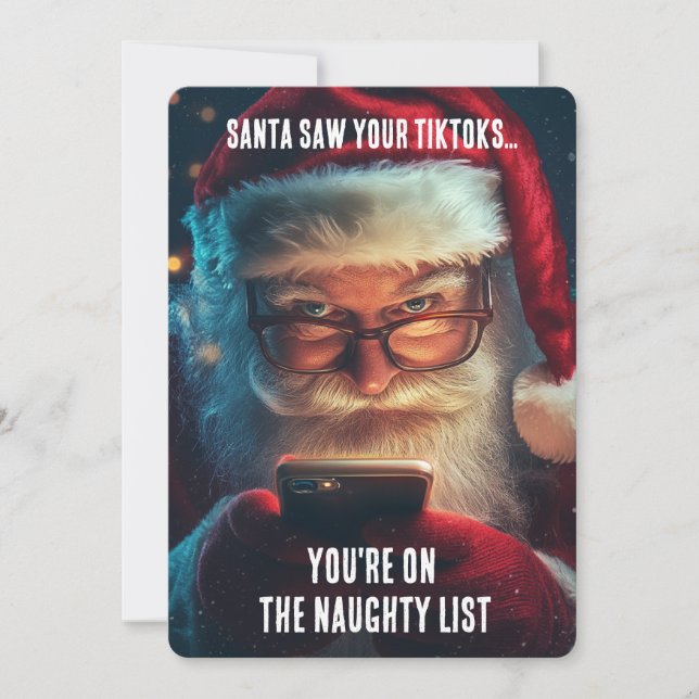 Funny Santa TikTok Naughty List Xmas Humor Holiday Card (Front)