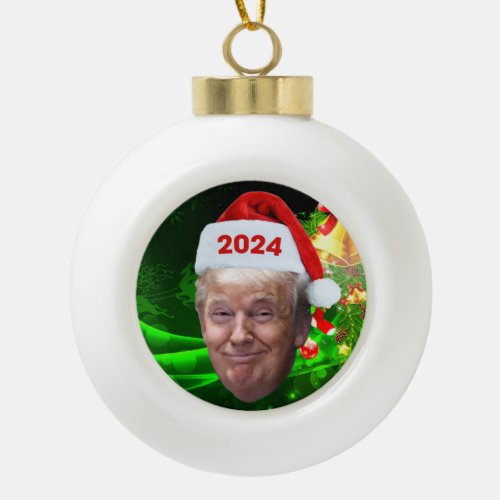 Funny Santa Trump 2024 Christmas Trump Lovers Gift Ceramic Ball Christmas Ornament