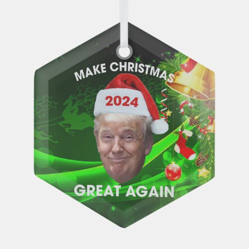 Funny Santa Trump 2024 Make Christmas Great Again  Glass Ornament