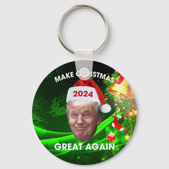 Funny Santa Trump 2024 Make Christmas Great Again  Keychain (Front)