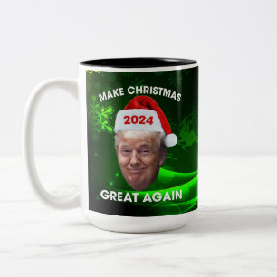 Funny Santa Trump 2024 Make Christmas Great Again Two-Tone Coffee Mug