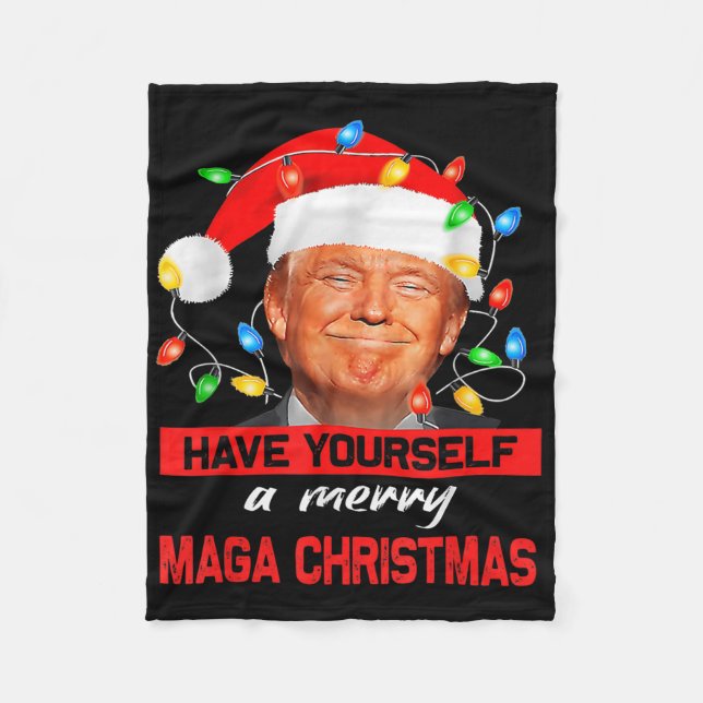 Funny Santa Trump Have Yourself A Merry Christmas  Fleece Blanket (Front)