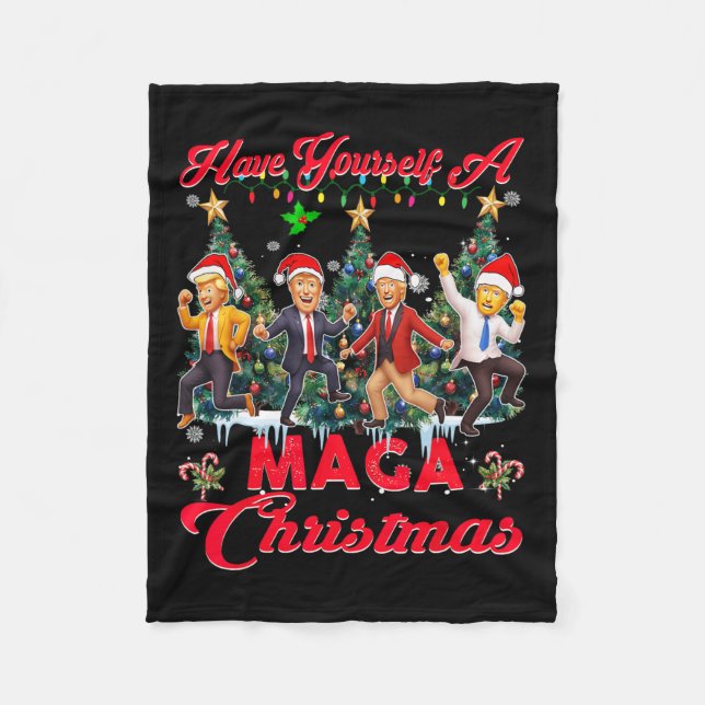 Funny Santa Trump Have Yourself A Merry Christmas  Fleece Blanket (Front)