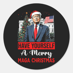 Funny Santa Trump Have Yourself A Merry Maga Chris Classic Round Sticker