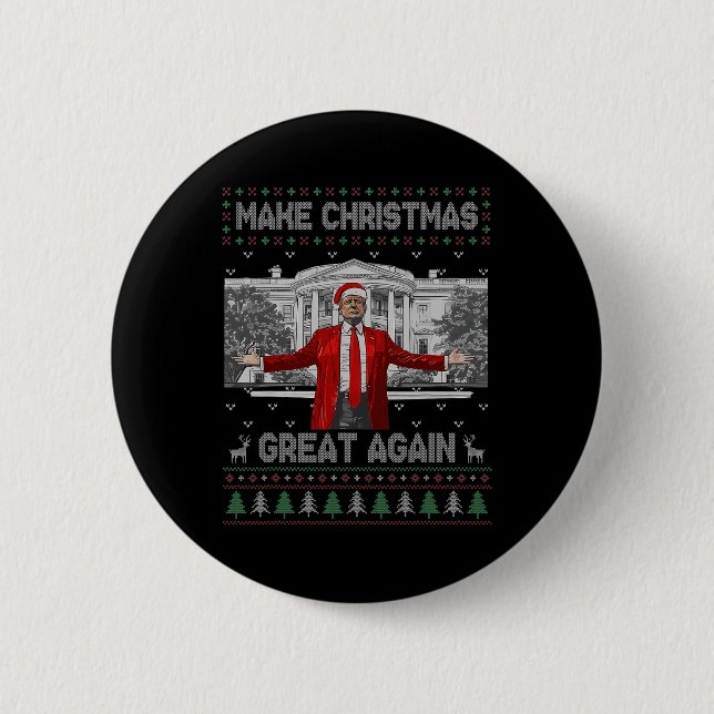 Funny Santa Trump Make Christmas Great Again Ugly  Button (Front)