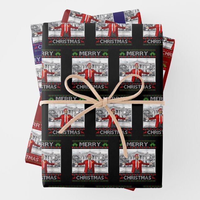 Funny Santa Trump Merry Christmas Ugly Xmas Wrapping Paper Sheets (In situ)