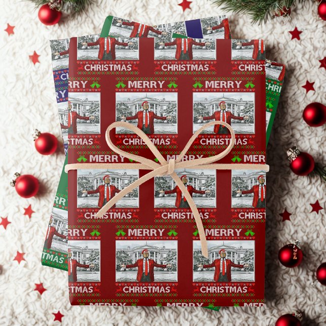 Funny Santa Trump Merry Christmas Wrapping Paper Sheets (Creator Uploaded)