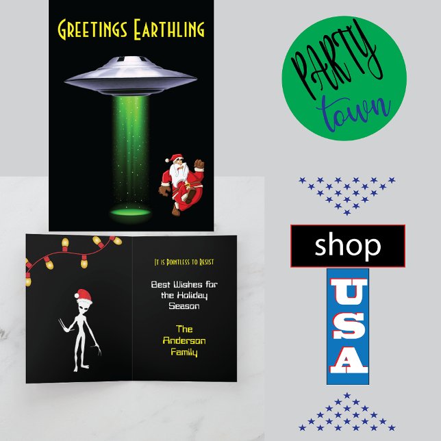 Funny Santa 🎅🛸 UFO Christmas Greeting Card (Creator Uploaded)