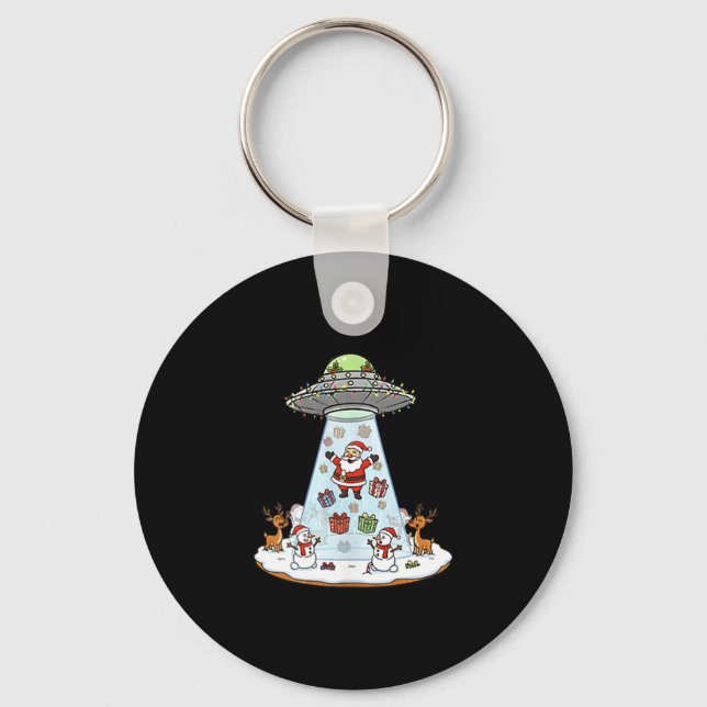 Funny Santa Ufo Delivery Happy Reindeer Snowman Ch Keychain (Front)