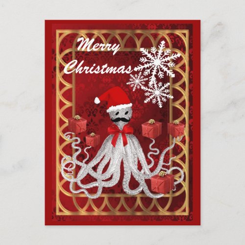 Funny Santa vintage steampunk Christmas octopus Holiday Postcard