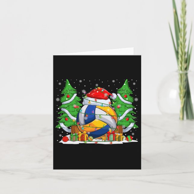 Funny Santa Volleyball Ball &amp; Net Christmas Li Card (Front)