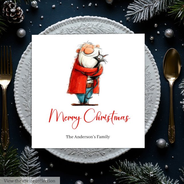 Funny Santa Watercolor Holiday Cocktail Napkins (Funny Santa Watercolor Holiday Cocktail Napkins)