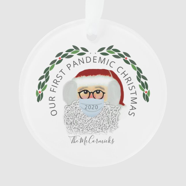 Funny Santa Wearing Face Mask Covid Personalized Ornament (Front)