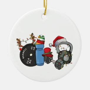 Funny Santa Weightlifting Dumbbells Gym Christmas Ceramic Ornament