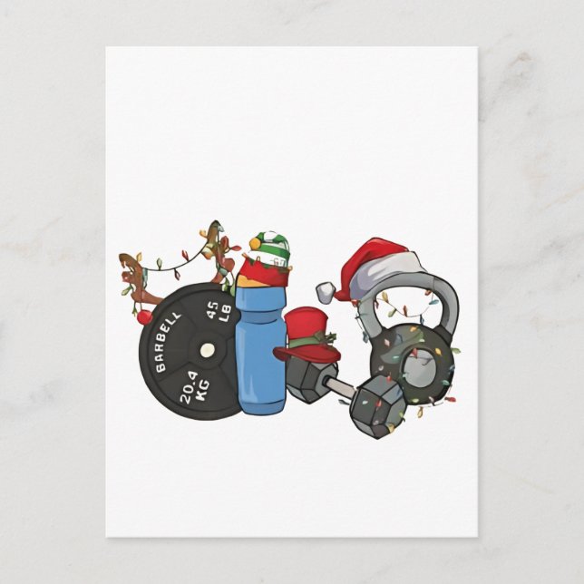Funny Santa Weightlifting Dumbbells Gym Christmas Holiday Postcard (Front)