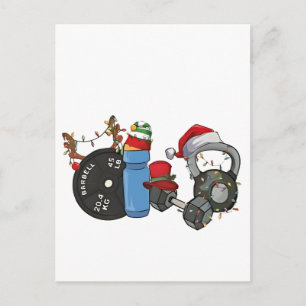 Funny Santa Weightlifting Dumbbells Gym Christmas Invitation Postcard
