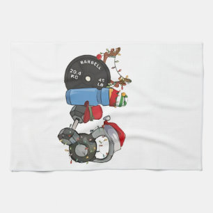 Funny Santa Weightlifting Dumbbells Gym Christmas Kitchen Towel