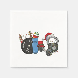 Funny Santa Weightlifting Dumbbells Gym Christmas Napkins