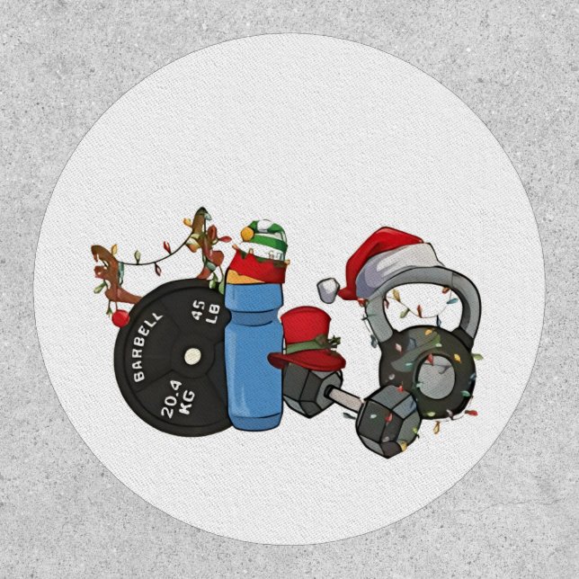 Funny Santa Weightlifting Dumbbells Gym Christmas Patch (Front)