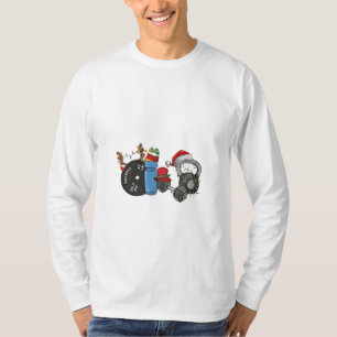 Funny Santa Weightlifting Dumbbells Gym Christmas T-Shirt