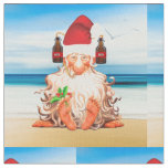 Funny Santa with a Beer Hat on the Beach Fabric