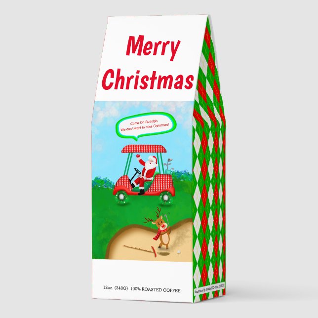 Funny Santa With Rudolph Playing Golf Xmas Bunker  Roasted Coffee (Front)