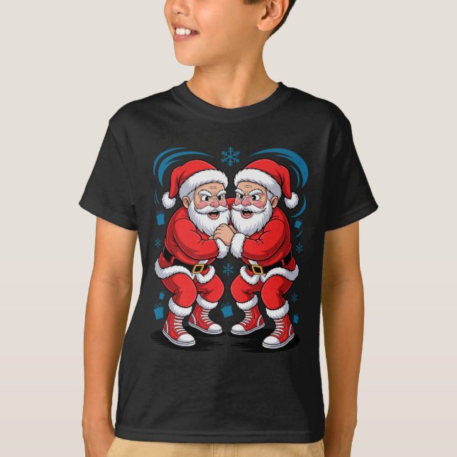 Funny Santa Wrestling Lover Wrestler Xmas Christma T-Shirt (Front)