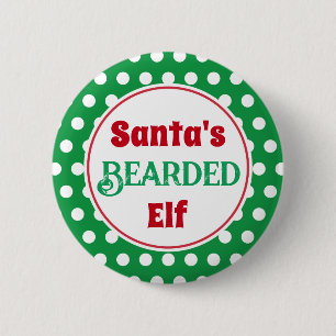 Funny Santa's Bearded Elf Christmas Button Pin