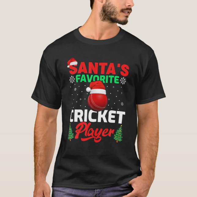 Funny Santa's Favorite Cricket Player Christmas T-Shirt (Front)