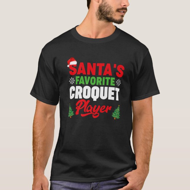Funny Santa's Favorite Croquet Player Christmas T-Shirt (Front)