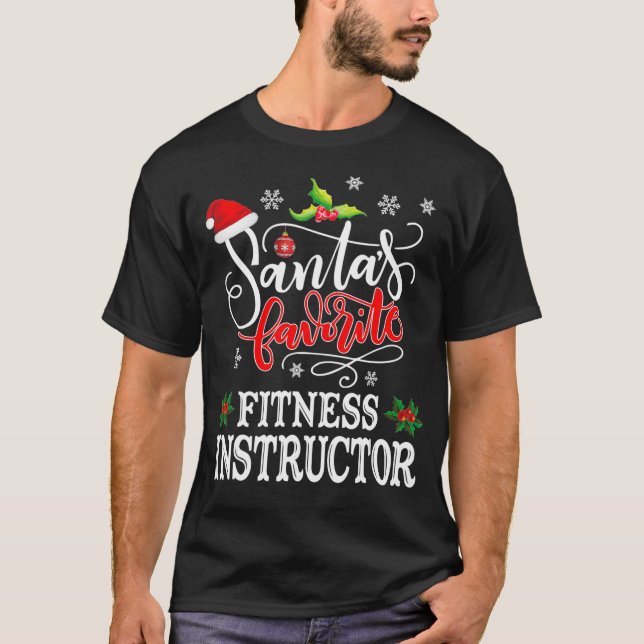 Funny Santas Favorite Fitness Instructor Santa Hat T-Shirt (Front)