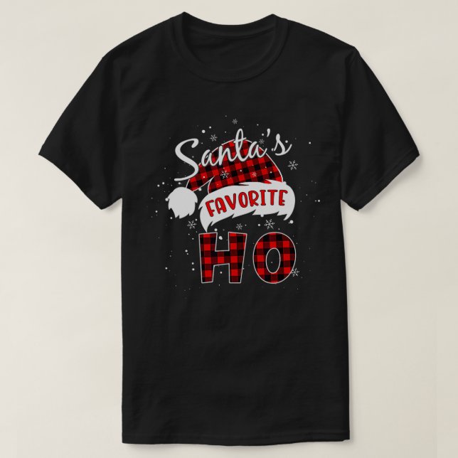 Funny Santa's Favorite Ho Christmas Plaid Buffalo  T-Shirt (Design Front)