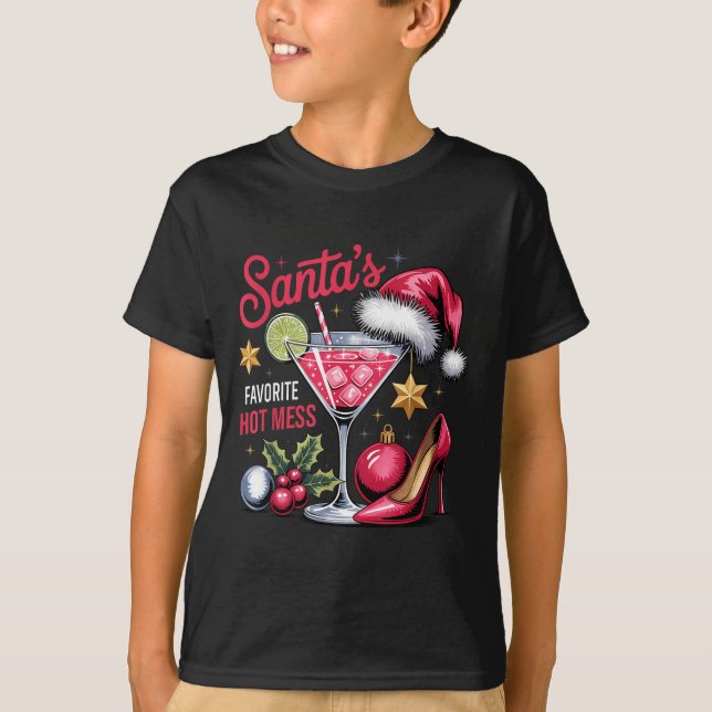 Funny Santa's Favorite Hot Mess Tail Lovers Merry  T-Shirt (Front)