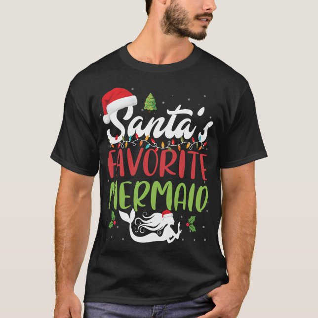 Funny Santas Favorite Mermaid Christmas Santa Hat  T-Shirt (Front)