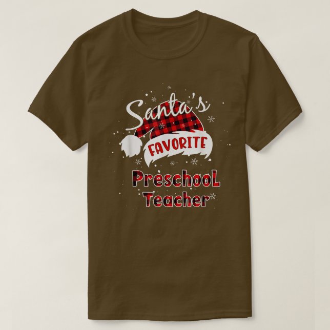 Funny Santa's Favorite Preschool Teacher Christmas T-Shirt (Design Front)