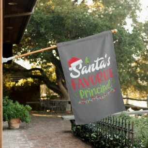 Funny Santa's Favorite Principal Christmas House Flag