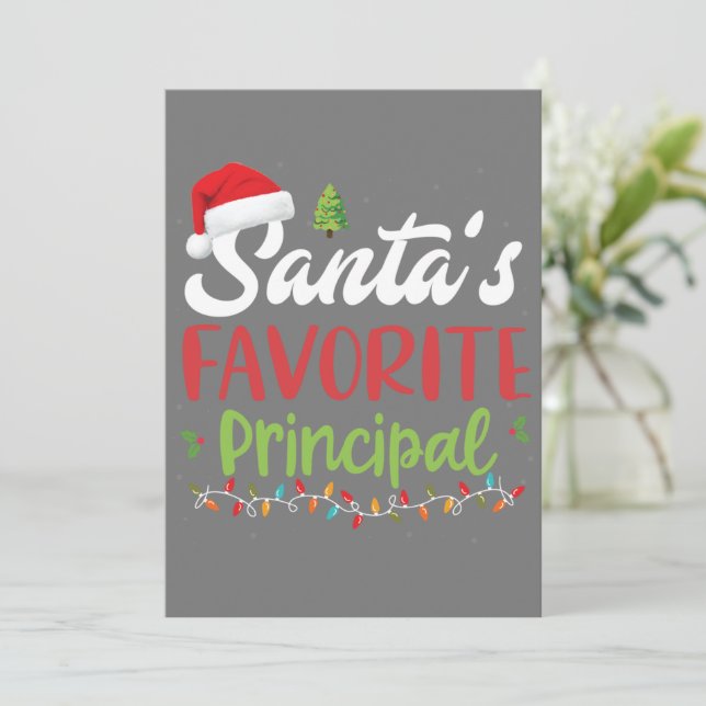 Funny Santa's Favorite Principal Christmas Invitation (Standing Front)