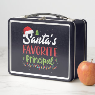 Funny Santa's Favorite Principal Christmas Metal Lunch Box