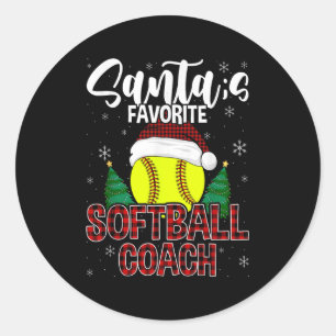 Funny Santa's Favorite Softball Coach Christmas Pl Classic Round Sticker